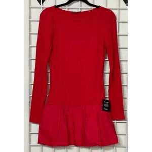 Lulus Red Long Sleeve Peplum Mini Dress‎ Size Medium Christmas holiday party